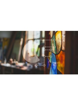 Intra Συλλεκτικό Ξύλινο Παζλ Plywood  4mm - Πολύχρωμο βιτρό παράθυρο στο Art Studio Σε Ξύλινο Κουτί - Διαστάσεις Puzzle: 10x10 cm – 25 κομμάτια