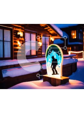 Intra Συλλεκτικό Ξύλινο Παζλ Plywood  4mm - Χιονισμένη καμπίνα με φωτιζόμενο Snowboard Σε Ξύλινο Κουτί - Διαστάσεις Puzzle: 10x10 cm – 25 κομμάτια