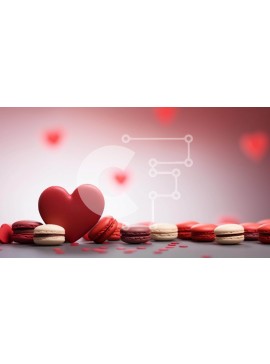 Σετ των 2 Intra Συλλεκτικό Ξύλινο Παζλ Plywood  4mm - Μακαρόν σε σχήμα καρδιάς που περιβάλλεται από κόκκινα και λευκά αμυγδαλωτά Σε Ξύλινο Κουτί - Διαστάσεις: 10x10 cm – 25 κομμάτια