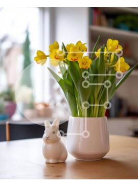 Intra Συλλεκτικό Ξύλινο Παζλ Plywood  4mm - Λευκό κεραμικό βάζο με κίτρινα λουλούδια και ειδώλιο λαγουδάκι Σε Ξύλινο Κουτί - Διαστάσεις: 10x10 cm – 25 κομμάτια