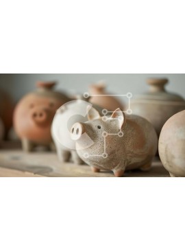 Intra Συλλεκτικό Ξύλινο Παζλ Plywood  4mm - Ομάδα κεραμικών ειδωλίων χοίρου στο ράφι Σε Ξύλινο Κουτί - Διαστάσεις: 10x10 cm – 25 κομμάτια