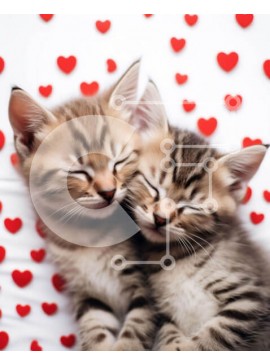 Σετ των 2 Intra Συλλεκτικό Ξύλινο Παζλ Plywood  4mm - Δύο γατάκια στριμώχνονται μαζί με φόντο κόκκινες καρδιές Σε Ξύλινο Κουτί - Διαστάσεις: 10x10 cm – 25 κομμάτια