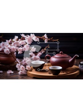 Intra Συλλεκτικό Ξύλινο Παζλ Plywood  4mm - Τσαγιέρα και φλιτζάνια με ανθισμένα άνθη κερασιάς Σε Ξύλινο Κουτί - Διαστάσεις Puzzle: 10x10 cm – 25 κομμάτια