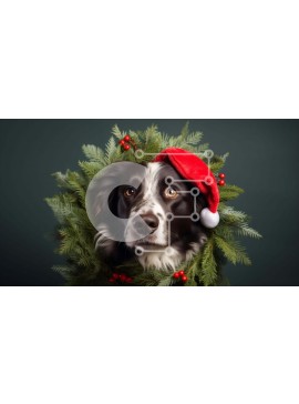 Intra Συλλεκτικό Ξύλινο Παζλ Plywood  4mm - Σκύλος Border Collie με καπέλο Άγιου Βασίλη σε στεφάνι Σε Ξύλινο Κουτί - Διαστάσεις: 10x10 cm – 25 κομμάτια