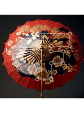 Σετ των 2 Intra Συλλεκτικό Ξύλινο Παζλ Plywood  4mm - Κόκκινη λουλουδάτη ομπρέλα με χρυσές πινελιές σε μαύρο φόντο Σε Ξύλινο Κουτί - Διαστάσεις: 10x10 cm – 25 κομμάτια