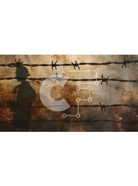 Intra Συλλεκτικό Ξύλινο Παζλ Plywood  4mm - Σιλουέτα ενός ατόμου πίσω από έναν φράχτη από συρματοπλέγματα Σε Ξύλινο Κουτί - Διαστάσεις Puzzle: 10x10 cm – 25 κομμάτια