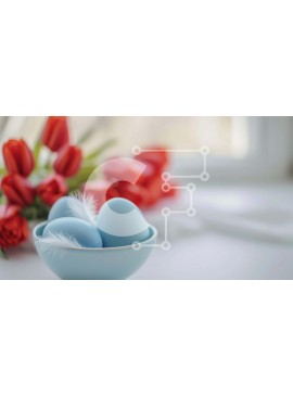Intra Συλλεκτικό Ξύλινο Παζλ Plywood  4mm - Μπλε αυγά σε ένα μπολ με κόκκινες τουλίπες και φτερά Σε Ξύλινο Κουτί - Διαστάσεις: 10x10 cm – 25 κομμάτια