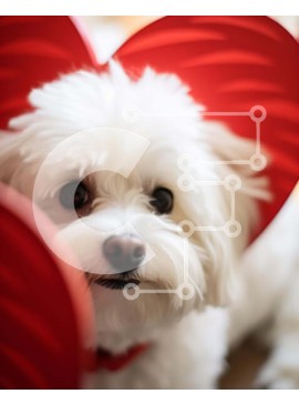 Σετ των 2 Intra Συλλεκτικό Ξύλινο Παζλ Plywood  4mm - Περίεργος λευκός σκύλος με κόκκινα κουτιά σε σχήμα καρδιάς Σε Ξύλινο Κουτί - Διαστάσεις: 10x10 cm – 25 κομμάτια