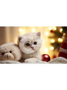 Σετ των 2 Intra Συλλεκτικό Ξύλινο Παζλ Plywood  4mm - Λευκό γατάκι σε πορτοκαλί αρκουδάκι με χριστουγεννιάτικο δέντρο Σε Ξύλινο Κουτί - Διαστάσεις: 10x10 cm – 25 κομμάτια