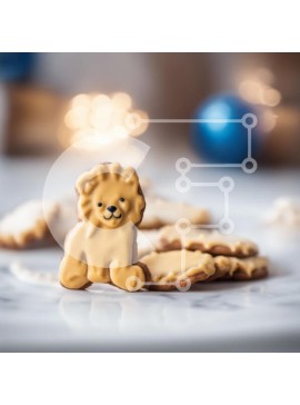 Σετ των 2 Intra Συλλεκτικό Ξύλινο Παζλ Plywood  4mm - Πιάτο μπισκότων με μπισκότο σε σχήμα λιονταριού Σε Ξύλινο Κουτί - Διαστάσεις: 10x10 cm – 25 κομμάτια