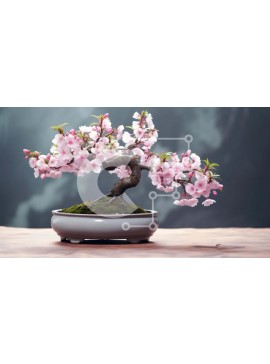 Intra Συλλεκτικό Ξύλινο Παζλ Plywood  4mm - Δέντρο μπονσάι με ροζ άνθη σε ξύλινο τραπέζι Σε Ξύλινο Κουτί - Διαστάσεις: 10x10 cm – 25 κομμάτια