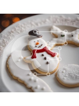 Σετ των 2 Intra Συλλεκτικό Ξύλινο Παζλ Plywood  4mm - Μπισκότα χιονάνθρωπος σε ένα πιάτο Σε Ξύλινο Κουτί - Διαστάσεις: 10x10 cm – 25 κομμάτια