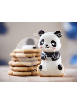 Σετ των 2 Intra Συλλεκτικό Ξύλινο Παζλ Plywood  4mm - Ειδώλιο αρκούδας Panda σε στοίβες από μπισκότα Σε Ξύλινο Κουτί - Διαστάσεις: 10x10 cm – 25 κομμάτια