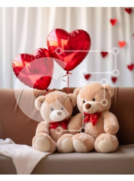 Intra Συλλεκτικό Ξύλινο Παζλ Plywood  4mm - Teddy Bears που γιορτάζουν την ημέρα του Αγίου Βαλεντίνου με κόκκινα μπαλόνια Σε Ξύλινο Κουτί - Διαστάσεις Puzzle: 10x10 cm – 25 κομμάτια