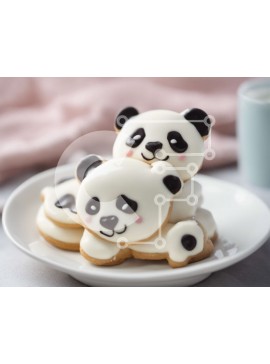 Σετ των 2 Intra Συλλεκτικό Ξύλινο Παζλ Plywood  4mm - Μπισκότα αρκούδας Panda σε λευκό πιάτο Σε Ξύλινο Κουτί - Διαστάσεις: 10x10 cm – 25 κομμάτια