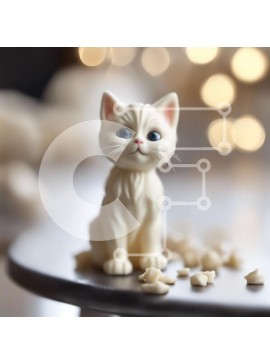 Intra Συλλεκτικό Ξύλινο Παζλ Plywood  4mm - Διακοσμητικό ειδώλιο λευκής γάτας σε διακοσμητικό τραπέζι Σε Ξύλινο Κουτί - Διαστάσεις Puzzle: 10x10 cm – 25 κομμάτια
