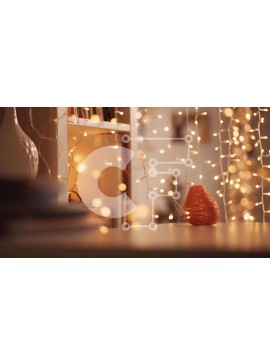 Intra Συλλεκτικό Ξύλινο Παζλ Plywood  4mm - Πορτοκαλί βάζο στο τραπέζι με φωτάκια και βιβλία Σε Ξύλινο Κουτί - Διαστάσεις Puzzle: 10x10 cm – 25 κομμάτια