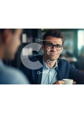 Intra Συλλεκτικό Ξύλινο Παζλ Plywood  4mm - Άνδρας σε καρέκλα γραφείου που χαμογελά και συνομιλεί Σε Ξύλινο Κουτί - Διαστάσεις Puzzle: 10x10 cm – 25 κομμάτια