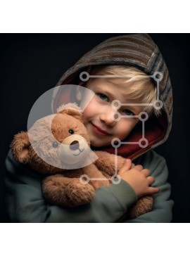 Intra Συλλεκτικό Ξύλινο Παζλ Plywood  4mm - Νεαρό αγόρι που κρατά μεγάλο αρκουδάκι Σε Ξύλινο Κουτί - Διαστάσεις Puzzle: 10x10 cm – 25 κομμάτια