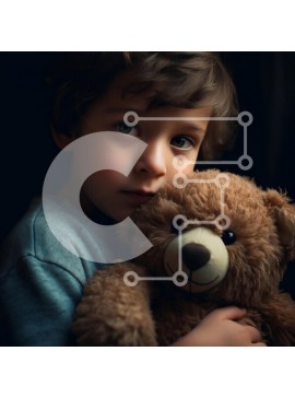 Intra Συλλεκτικό Ξύλινο Παζλ Plywood  4mm - Νεαρό αγόρι που αγκαλιάζει το αρκουδάκι Σε Ξύλινο Κουτί - Διαστάσεις Puzzle: 10x10 cm – 25 κομμάτια