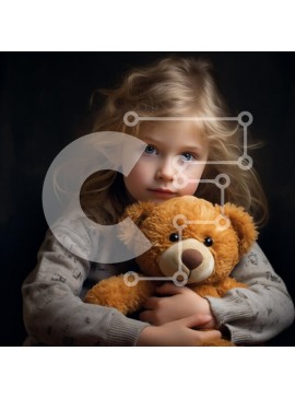 Intra Συλλεκτικό Ξύλινο Παζλ Plywood  4mm - Νεαρό κορίτσι με καφέ αρκουδάκι Σε Ξύλινο Κουτί - Διαστάσεις Puzzle: 10x10 cm – 25 κομμάτια