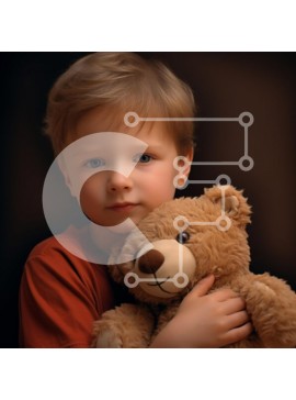 Intra Συλλεκτικό Ξύλινο Παζλ Plywood  4mm - Νεαρό αγόρι με πορτοκαλί αρκουδάκι Σε Ξύλινο Κουτί - Διαστάσεις Puzzle: 10x10 cm – 25 κομμάτια