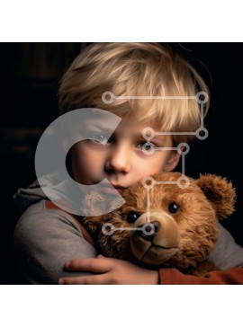 Intra Συλλεκτικό Ξύλινο Παζλ Plywood  4mm - Συγκινητική εικόνα του νεαρού αγοριού που αγκαλιάζει το αρκουδάκι Σε Ξύλινο Κουτί - Διαστάσεις Puzzle: 10x10 cm – 25 κομμάτια