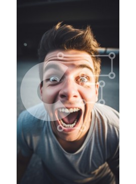 Intra Συλλεκτικό Ξύλινο Παζλ Plywood  4mm - Νεαρός άνδρας που χαμογελά και γελά Σε Ξύλινο Κουτί - Διαστάσεις Puzzle: 10x10 cm – 25 κομμάτια