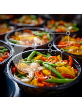 Σετ των 2 Intra Συλλεκτικό Ξύλινο Παζλ Plywood  4mm - Πολύχρωμα λαχανικά και κρέατα σε μαύρα μπολ Σε Ξύλινο Κουτί - Διαστάσεις: 10x10 cm – 25 κομμάτια