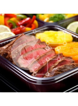 Σετ των 2 Intra Συλλεκτικό Ξύλινο Παζλ Plywood  4mm - Δίσκος φαγητού με μπριζόλα, λαχανικά και εσπεριδοειδή Σε Ξύλινο Κουτί - Διαστάσεις: 10x10 cm – 25 κομμάτια