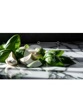 Σετ των 2 Intra Συλλεκτικό Ξύλινο Παζλ Plywood  4mm - Φρέσκα φύλλα βασιλικού σε μαρμάρινο τραπέζι Σε Ξύλινο Κουτί - Διαστάσεις: 10x10 cm – 25 κομμάτια