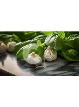 Σετ των 2 Intra Συλλεκτικό Ξύλινο Παζλ Plywood  4mm - Ομάδα λευκών βολβών σκόρδου στα φύλλα βασιλικού Σε Ξύλινο Κουτί - Διαστάσεις: 10x10 cm – 25 κομμάτια