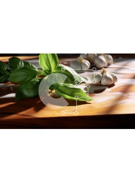 Σετ των 2 Intra Συλλεκτικό Ξύλινο Παζλ Plywood  4mm - Ξύλινη σανίδα κοπής με φύλλα βασιλικού και σκόρδο Σε Ξύλινο Κουτί - Διαστάσεις: 10x10 cm – 25 κομμάτια