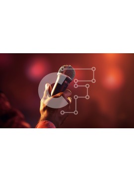 Intra Συλλεκτικό Ξύλινο Παζλ Plywood  4mm - Πρόσωπο που κρατά το μικρόφωνο μπροστά από τα κόκκινα και πορτοκαλί φώτα Σε Ξύλινο Κουτί - Διαστάσεις Puzzle: 10x10 cm – 25 κομμάτια