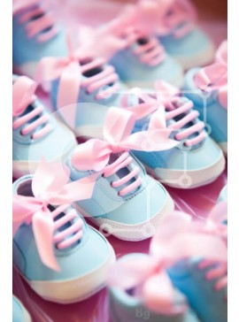 Intra Συλλεκτικό Ξύλινο Παζλ Plywood  4mm - Μπλε και ροζ παιδικά παπούτσια με φιόγκους Σε Ξύλινο Κουτί - Διαστάσεις Puzzle: 10x10 cm – 25 κομμάτια