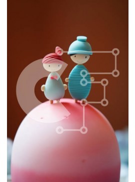 Intra Συλλεκτικό Ξύλινο Παζλ Plywood  4mm - Δύο μικρά ειδώλια σε ροζ μπάλα Σε Ξύλινο Κουτί - Διαστάσεις Puzzle: 10x10 cm – 25 κομμάτια