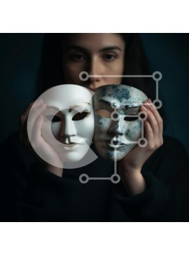 Σετ των 2 Intra Συλλεκτικό Ξύλινο Παζλ Plywood  4mm - Γυναίκα που κρατά λευκές και μπλε μάσκες Σε Ξύλινο Κουτί - Διαστάσεις: 10x10 cm – 25 κομμάτια