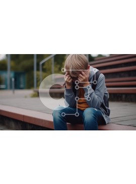 Intra Συλλεκτικό Ξύλινο Παζλ Plywood  4mm - Λυπημένο νεαρό αγόρι που κάθεται στα σκαλιά Σε Ξύλινο Κουτί - Διαστάσεις Puzzle: 10x10 cm – 25 κομμάτια