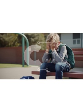 Intra Συλλεκτικό Ξύλινο Παζλ Plywood  4mm - Λυπημένο αγόρι που κάθεται μόνο του στην αυλή του σχολείου Σε Ξύλινο Κουτί - Διαστάσεις Puzzle: 10x10 cm – 25 κομμάτια