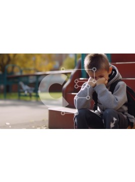 Intra Συλλεκτικό Ξύλινο Παζλ Plywood  4mm - Αναστατωμένο αγόρι που κάθεται στα σκαλιά της παιδικής χαράς Σε Ξύλινο Κουτί - Διαστάσεις Puzzle: 10x10 cm – 25 κομμάτια