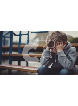 Intra Συλλεκτικό Ξύλινο Παζλ Plywood  4mm - Λυπημένο και καταθλιπτικό νεαρό αγόρι που κάθεται στον πάγκο Σε Ξύλινο Κουτί - Διαστάσεις Puzzle: 10x10 cm – 25 κομμάτια