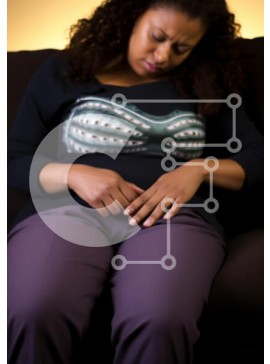 Intra Συλλεκτικό Ξύλινο Παζλ Plywood  4mm - Γυναίκα που κρατά την κοιλιά σε δυσφορία Σε Ξύλινο Κουτί - Διαστάσεις Puzzle: 10x10 cm – 25 κομμάτια