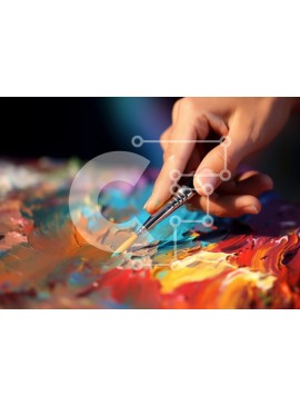 Intra Συλλεκτικό Ξύλινο Παζλ Plywood  4mm - Χέρι που κρατά το πινέλο πάνω από την πολύχρωμη παλέτα χρωμάτων Σε Ξύλινο Κουτί - Διαστάσεις Puzzle: 10x10 cm – 25 κομμάτια