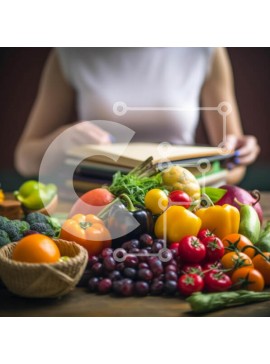 Σετ των 2 Intra Συλλεκτικό Ξύλινο Παζλ Plywood  4mm - Γυναίκα που περιβάλλεται από φρέσκα φρούτα και λαχανικά Σε Ξύλινο Κουτί - Διαστάσεις: 10x10 cm – 25 κομμάτια