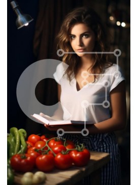 Intra Συλλεκτικό Ξύλινο Παζλ Plywood  4mm - Νεαρή γυναίκα στην κουζίνα με τα λαχανικά και τα φρούτα Σε Ξύλινο Κουτί - Διαστάσεις Puzzle: 10x10 cm – 25 κομμάτια