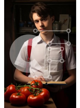 Σετ των 2 Intra Συλλεκτικό Ξύλινο Παζλ Plywood  4mm - Άνθρωπος με ντομάτες και λαχανικά Σε Ξύλινο Κουτί - Διαστάσεις: 10x10 cm – 25 κομμάτια