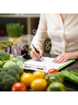 Σετ των 2 Intra Συλλεκτικό Ξύλινο Παζλ Plywood  4mm - Γυναίκα που γράφει στον πάγκο της κουζίνας με λαχανικά και φρούτα Σε Ξύλινο Κουτί - Διαστάσεις: 10x10 cm – 25 κομμάτια