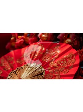 Intra Συλλεκτικό Ξύλινο Παζλ Plywood  4mm - Κόκκινη και χρυσή βεντάλια χειρός με περίτεχνα σχέδια Σε Ξύλινο Κουτί - Διαστάσεις Puzzle: 10x10 cm – 25 κομμάτια