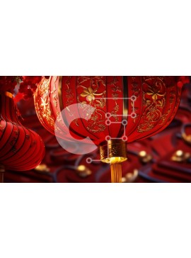Intra Συλλεκτικό Ξύλινο Παζλ Plywood  4mm - Κινεζικά φανάρια που κρέμονται σε κόκκινο φόντο Σε Ξύλινο Κουτί - Διαστάσεις Puzzle: 10x10 cm – 25 κομμάτια