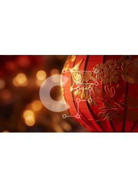 Intra Συλλεκτικό Ξύλινο Παζλ Plywood  4mm - Κόκκινο και χρυσό φανάρι με μοτίβο πουλιά και λουλούδια Σε Ξύλινο Κουτί - Διαστάσεις Puzzle: 10x10 cm – 25 κομμάτια